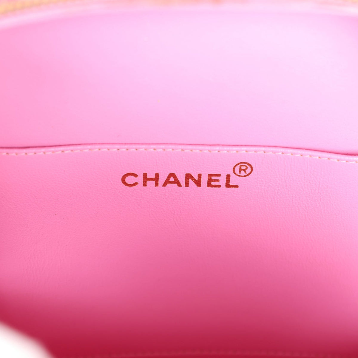 Vintage Chanel Round Vanity Bag Pink, Black Patent Leather Antique Gold Hardware