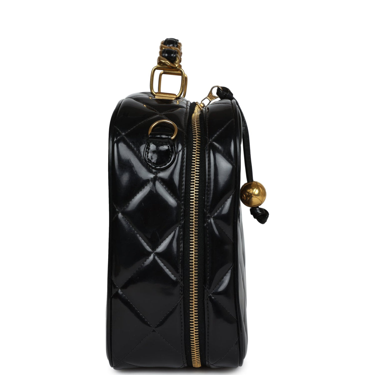 Vintage Chanel Lunchbox Vanity Black Patent Leather Gold Hardware