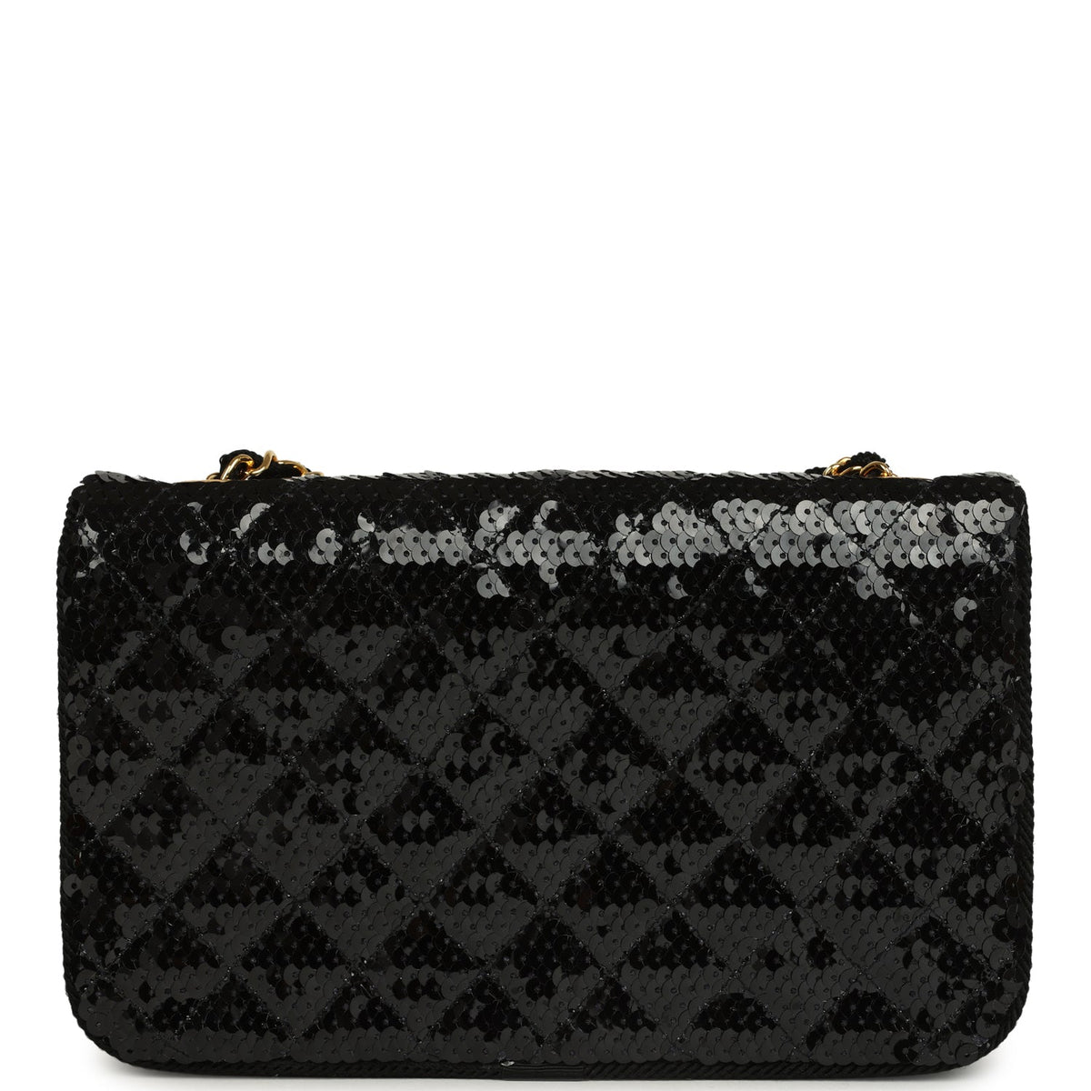 Vintage Chanel Small Flap Bag Black Sequin Gold Hardware