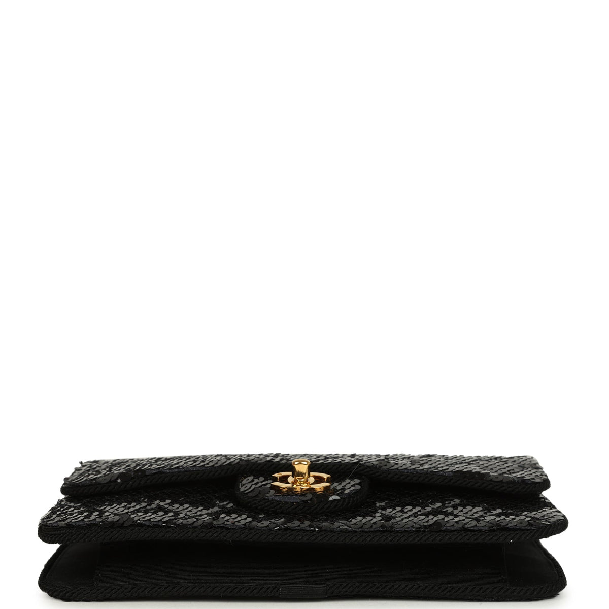 Vintage Chanel Small Flap Bag Black Sequin Gold Hardware