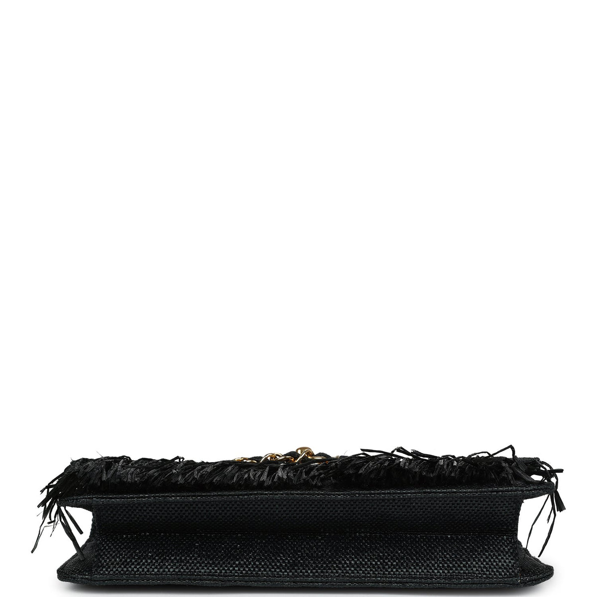 Vintage Chanel Quilted Fringe Single Flap Bag Black Raffia Gold Hardware