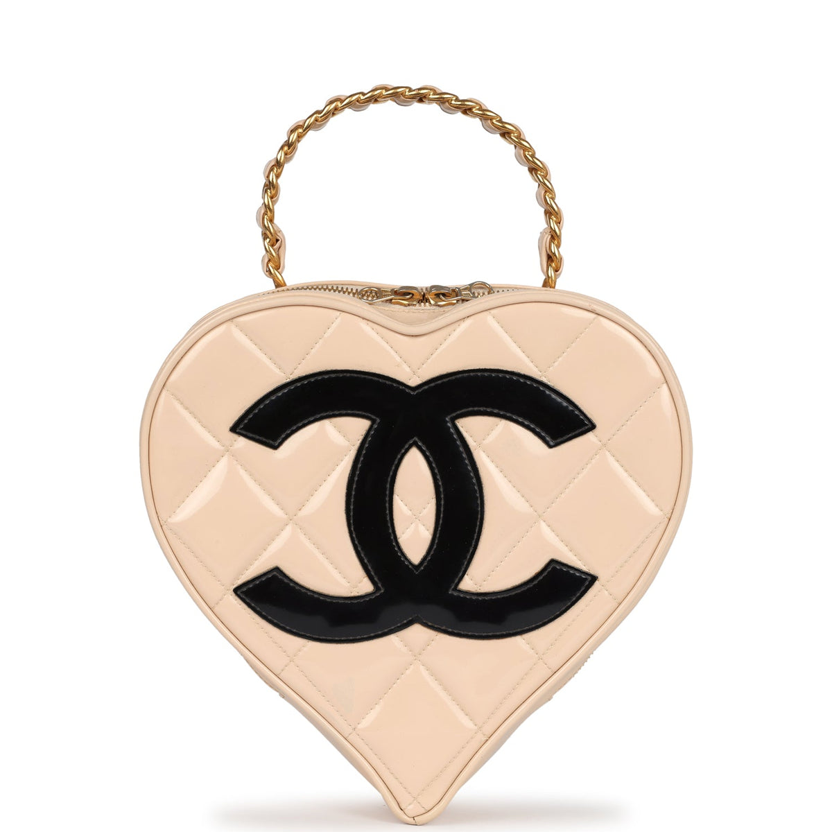 Vintage Chanel Heart Vanity Bag Beige, Black Patent Antique Gold Hardware