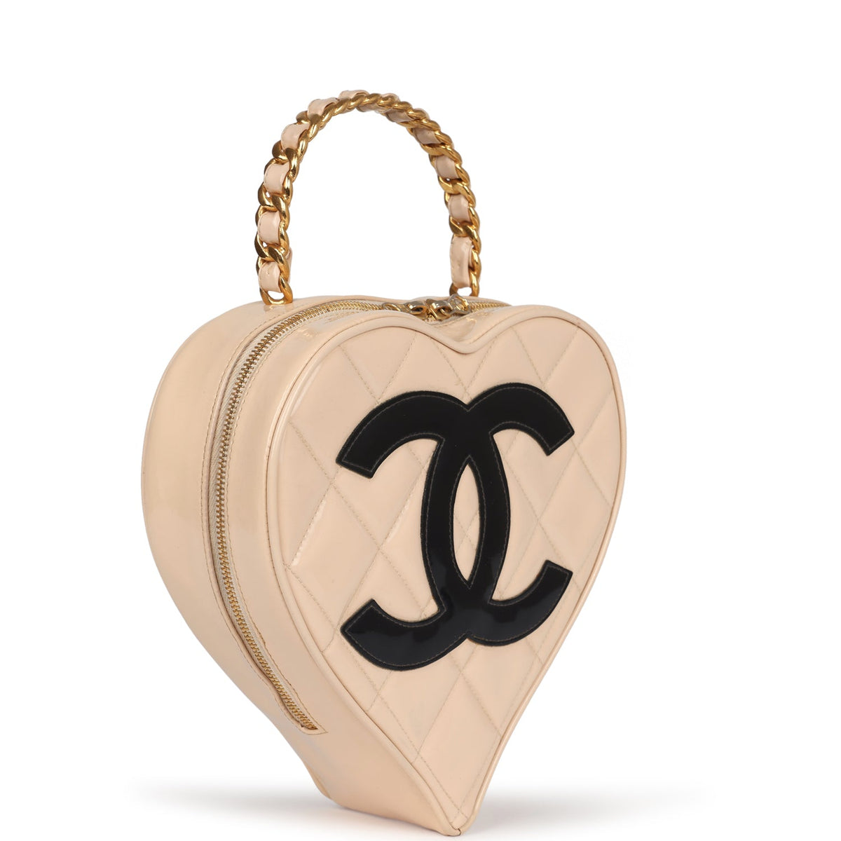 Vintage Chanel Heart Vanity Bag Beige, Black Patent Antique Gold Hardware