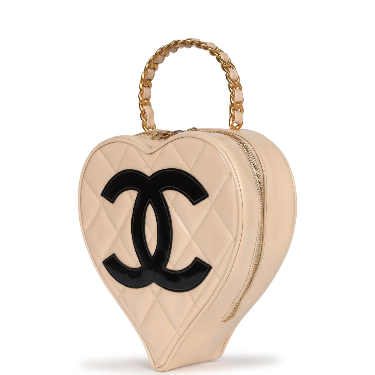 Vintage Chanel Heart Vanity Bag Beige, Black Patent Antique Gold Hardware