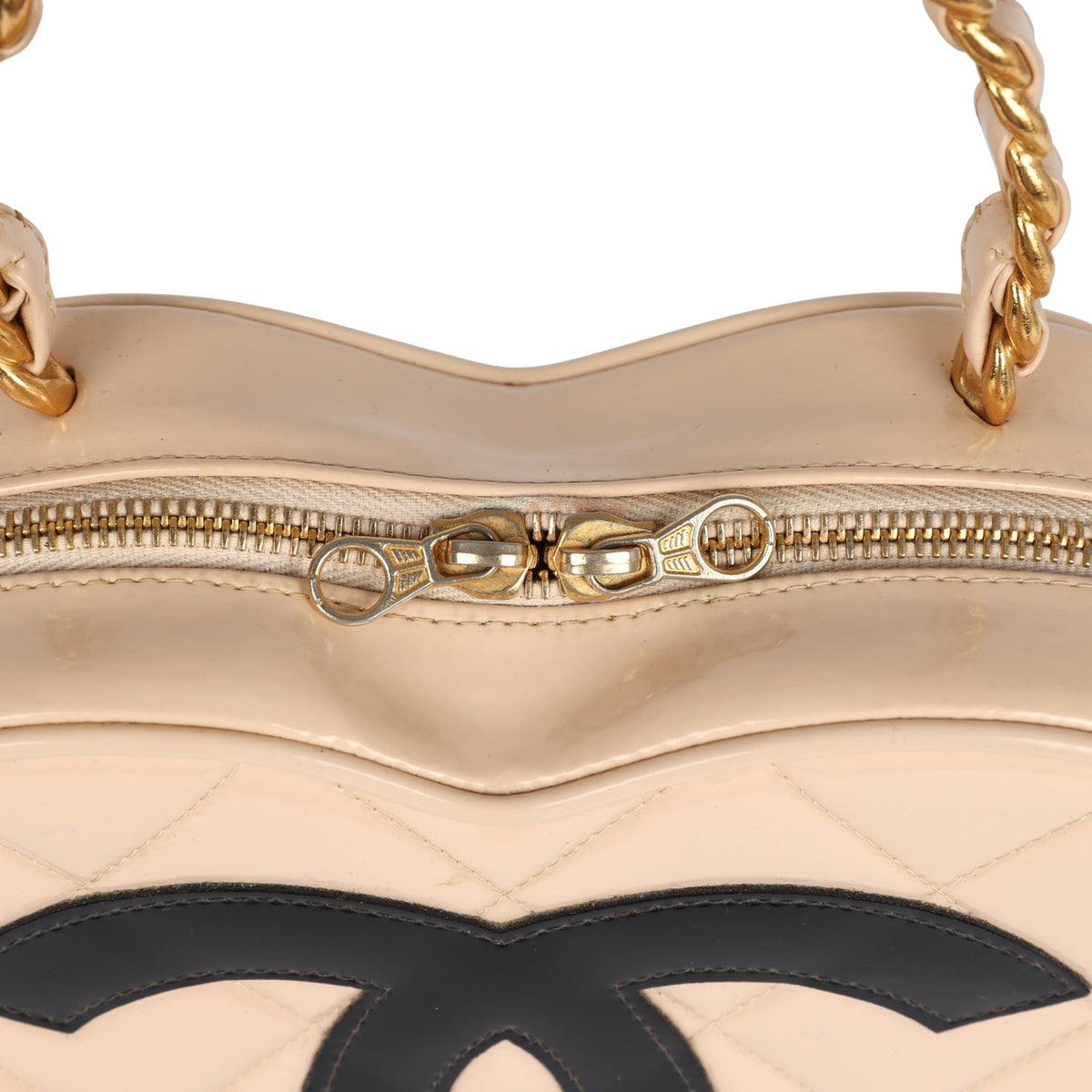 Vintage Chanel Heart Vanity Bag Beige, Black Patent Antique Gold Hardware