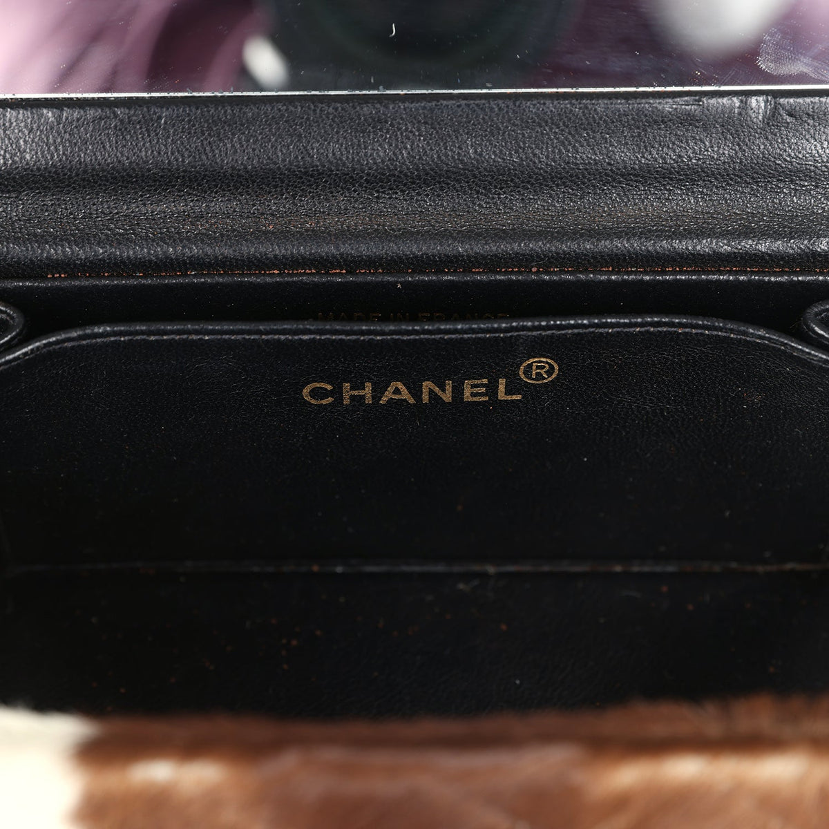 Vintage Chanel Rectangular Vanity Box Brown, White Cow Print Pony Hair Antique Gold Hardware