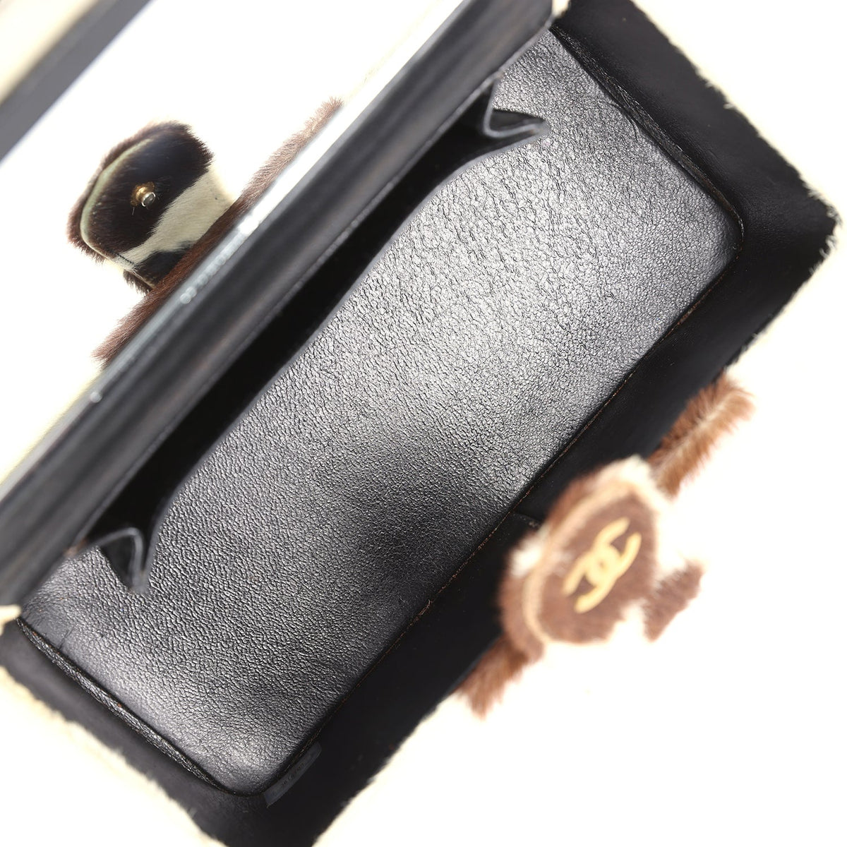 Vintage Chanel Rectangular Vanity Box Brown, White Cow Print Pony Hair Antique Gold Hardware