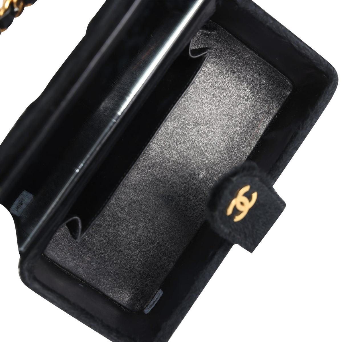 Vintage Chanel Rectangular Vanity Box Black Pony Hair Antique Gold Hardware