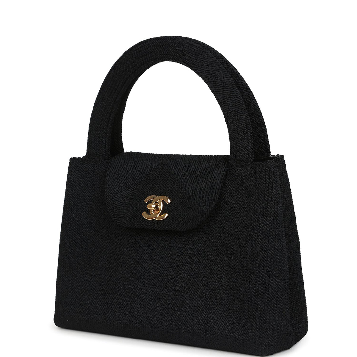 Vintage Chanel Large Kelly Rope Black Woven Gold Hardware
