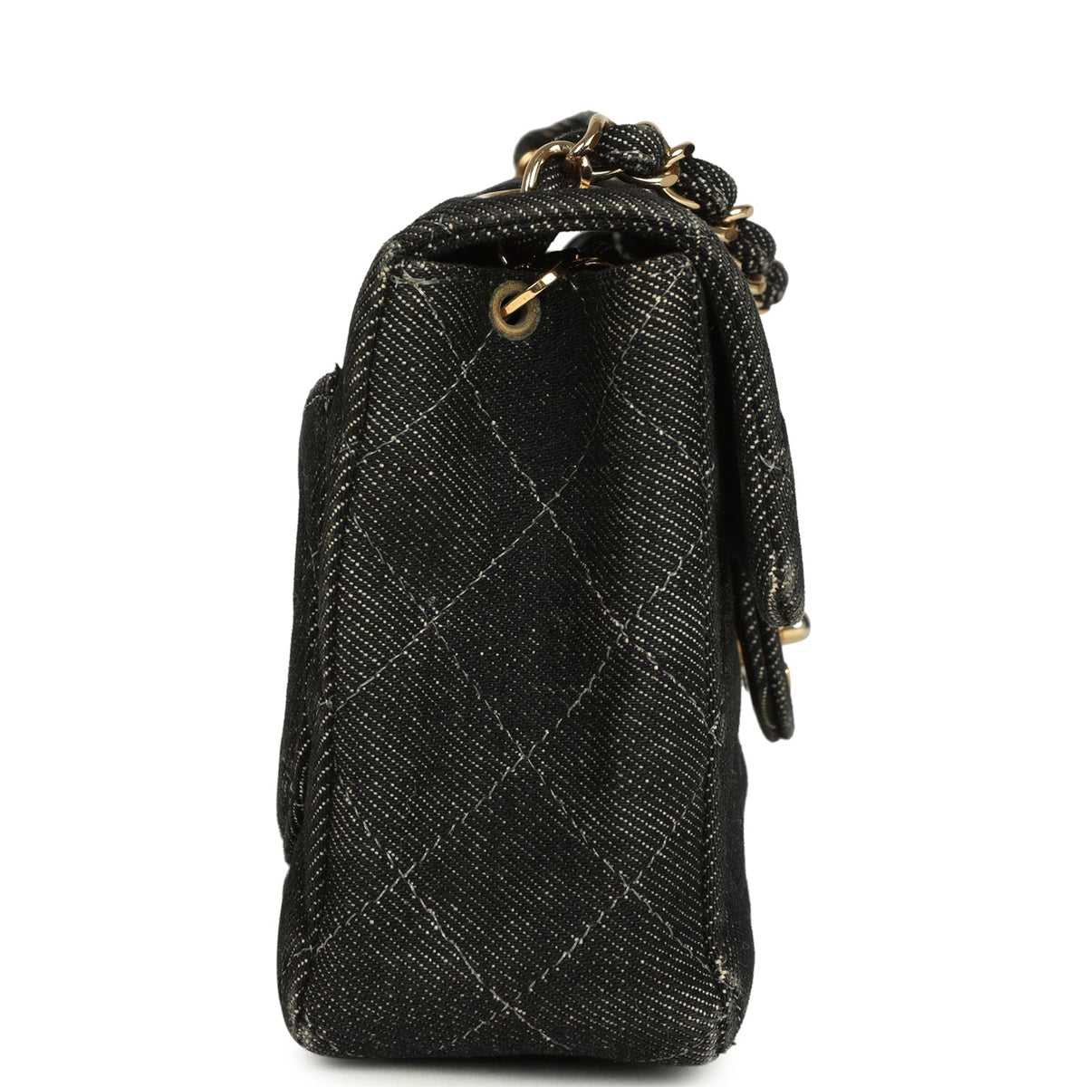 Vintage Chanel Mini Square Flap Bag Black Denim Gold Hardware