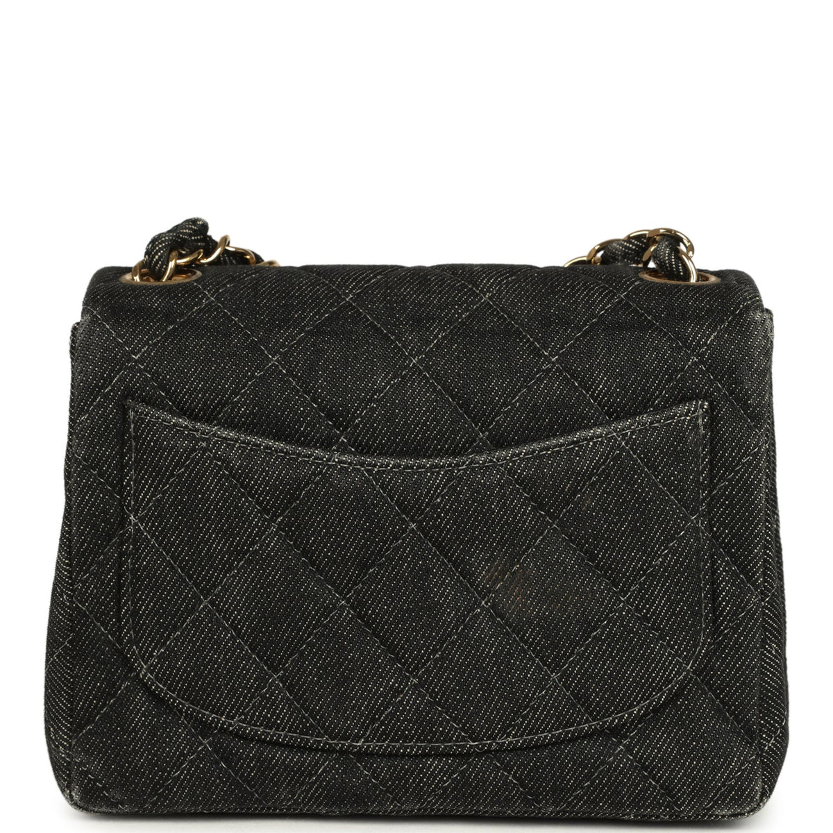 Vintage Chanel Mini Square Flap Bag Black Denim Gold Hardware