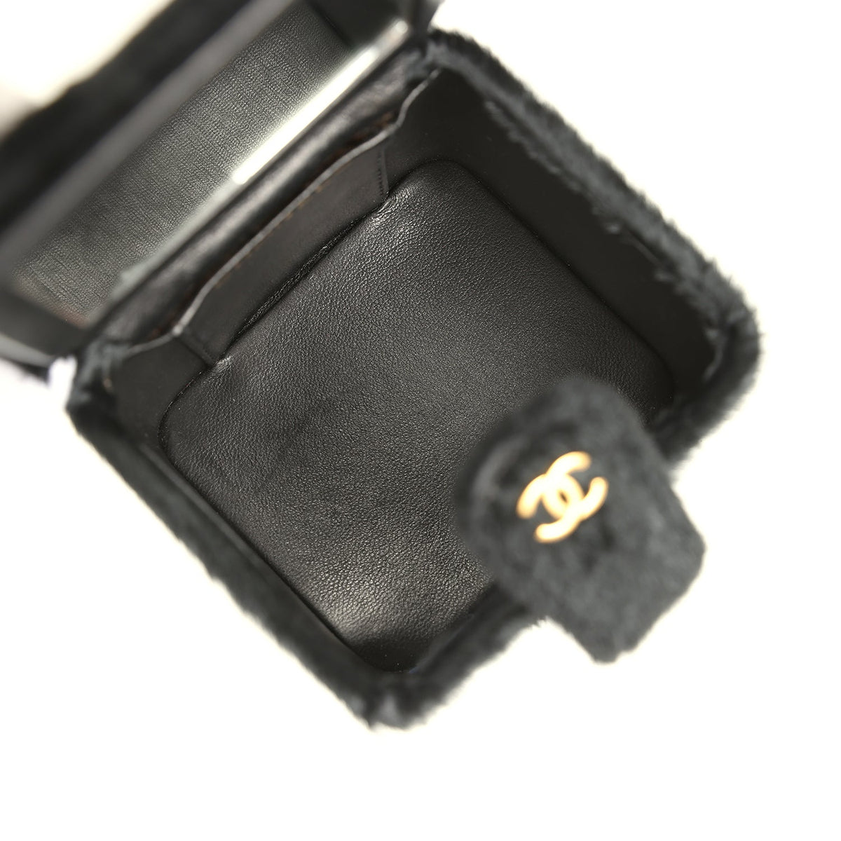 Vintage Chanel Square Vanity Box Black Pony Hair Antique Gold Hardware