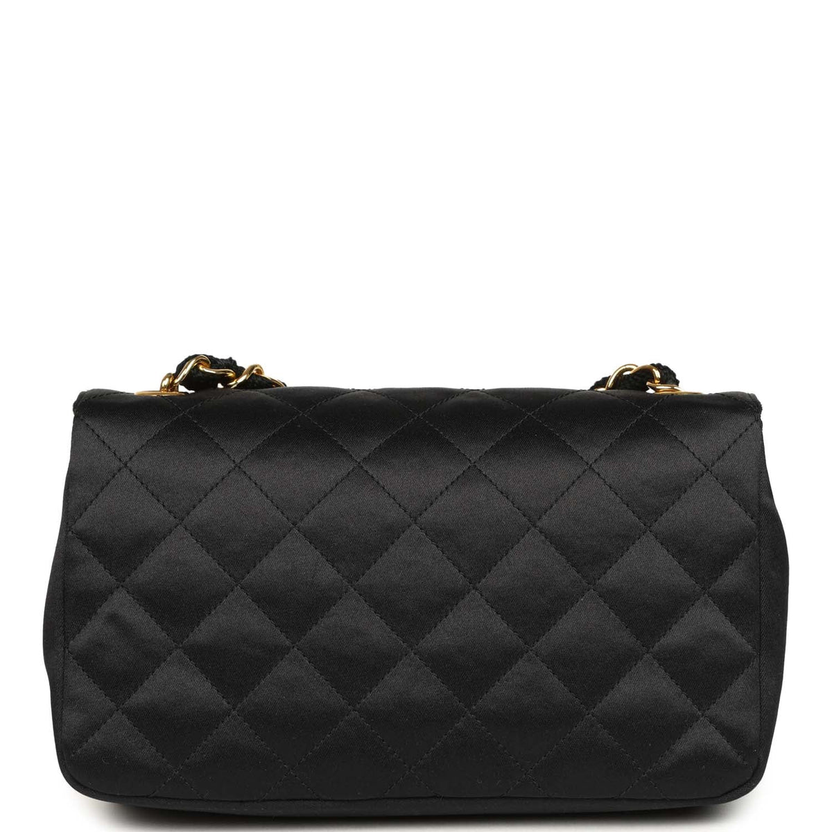 Vintage Chanel Mini Rectangular Flap Bag Black Satin Gold Hardware