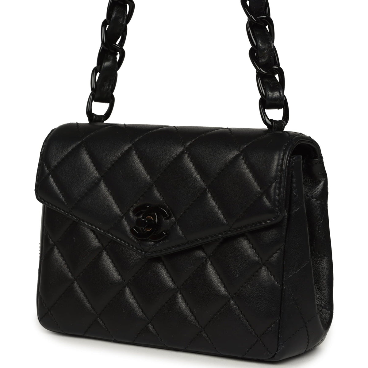 Vintage Chanel Mini Envelope Flap Bag Black Lambskin Black Hardware