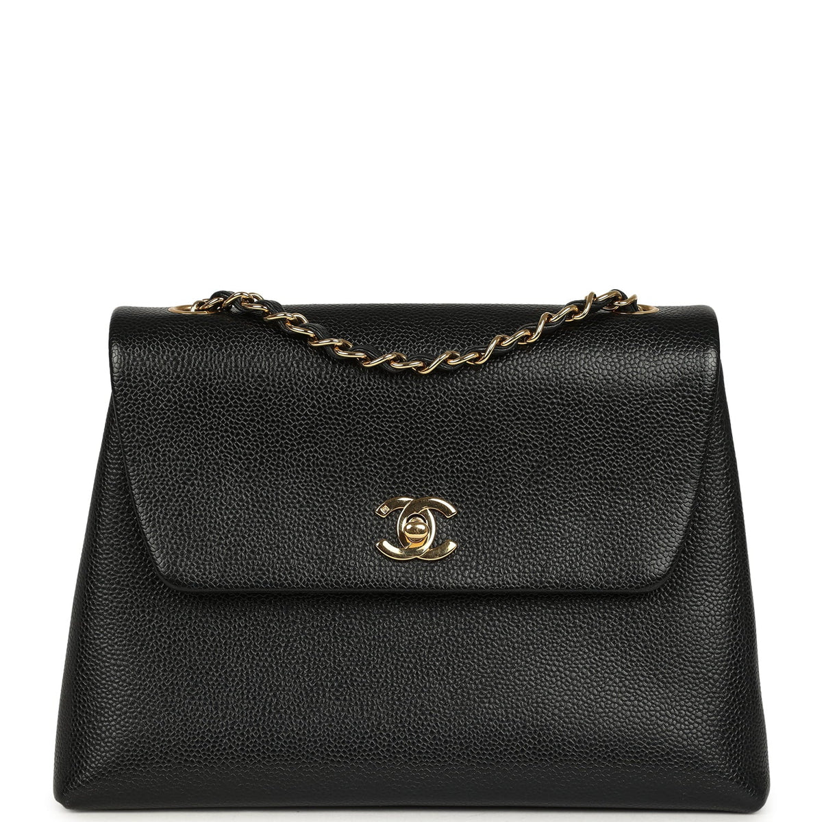 Vintage Chanel Medium Shoulder Bag Black Caviar Gold Hardware