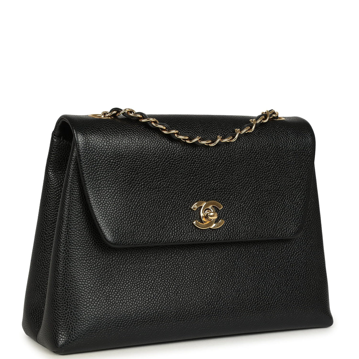 Vintage Chanel Medium Shoulder Bag Black Caviar Gold Hardware