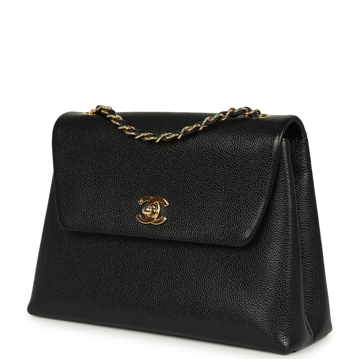 Vintage Chanel Medium Shoulder Bag Black Caviar Gold Hardware