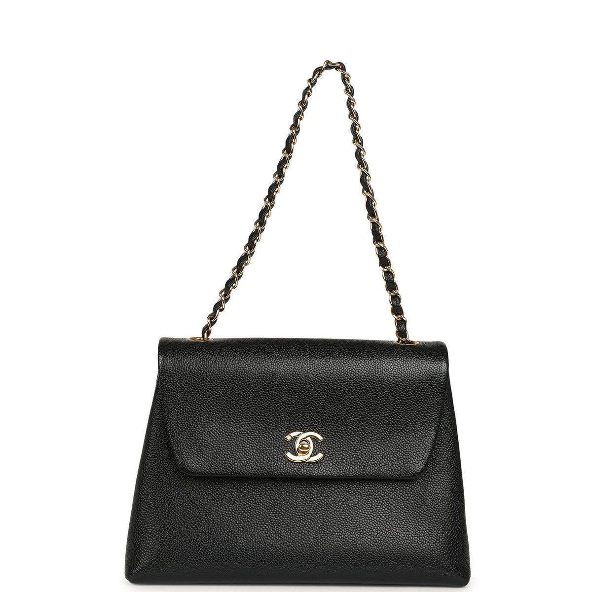 Vintage Chanel Medium Shoulder Bag Black Caviar Gold Hardware
