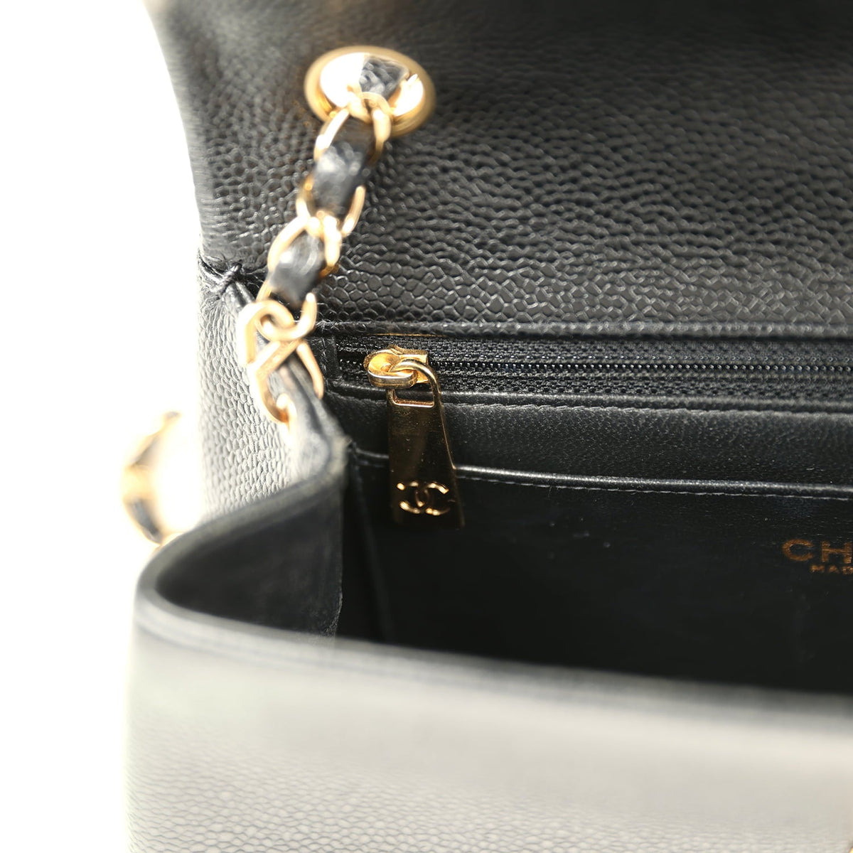 Vintage Chanel Medium Shoulder Bag Black Caviar Gold Hardware