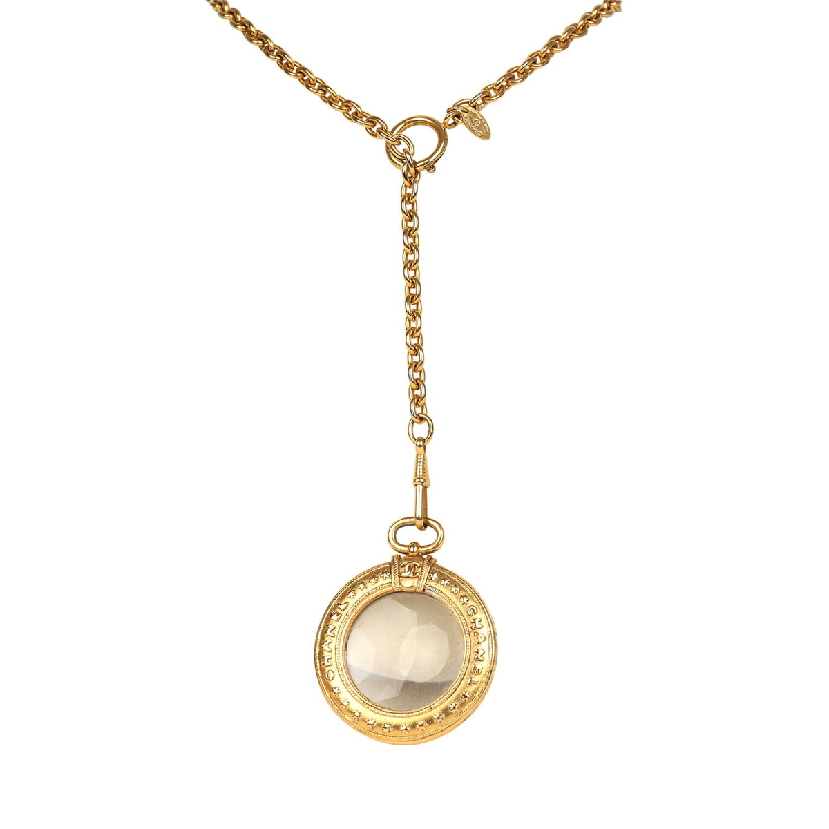 Vintage Chanel 24K Gold Plated Long Loupe Pendant Necklace