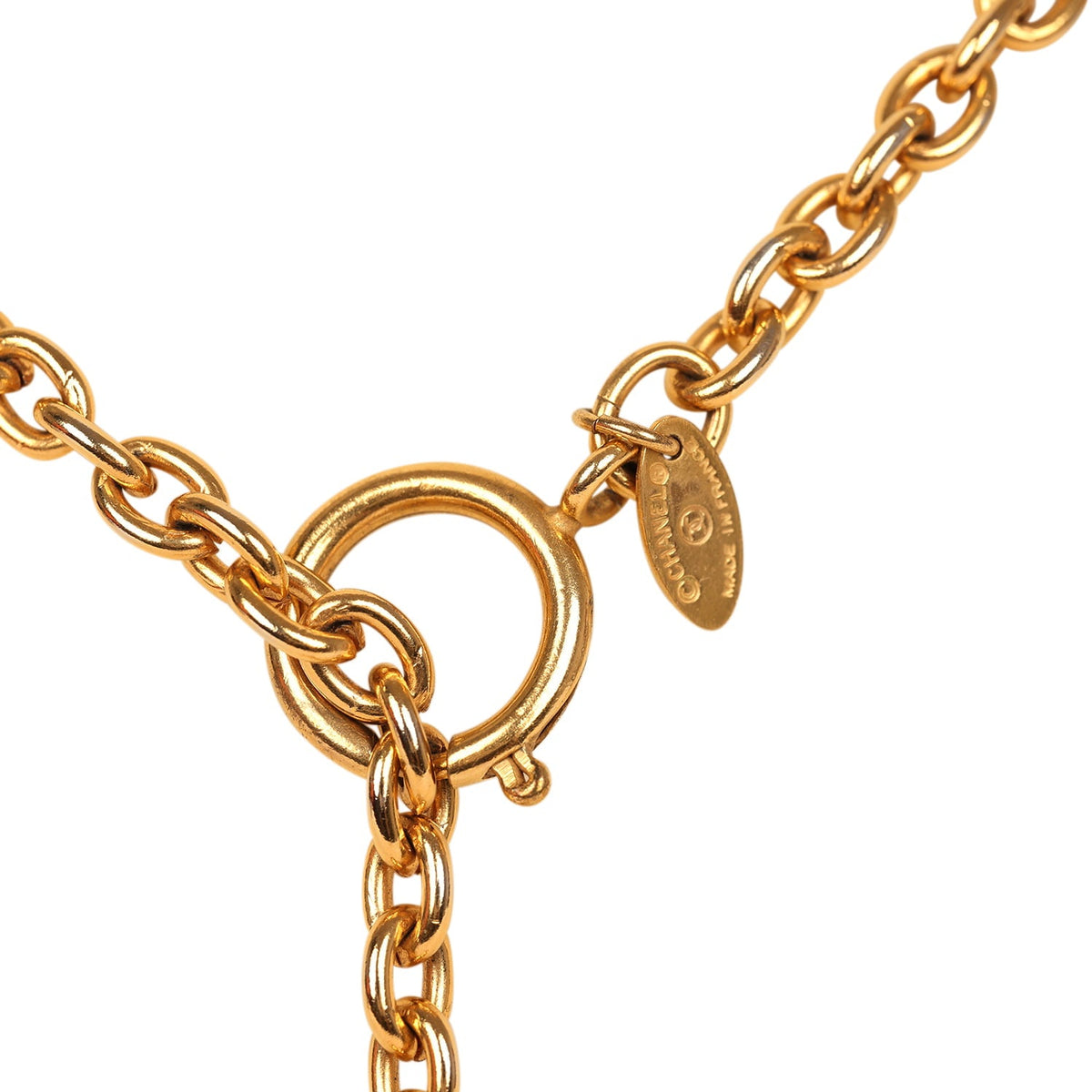 Vintage Chanel 24K Gold Plated Long Loupe Pendant Necklace
