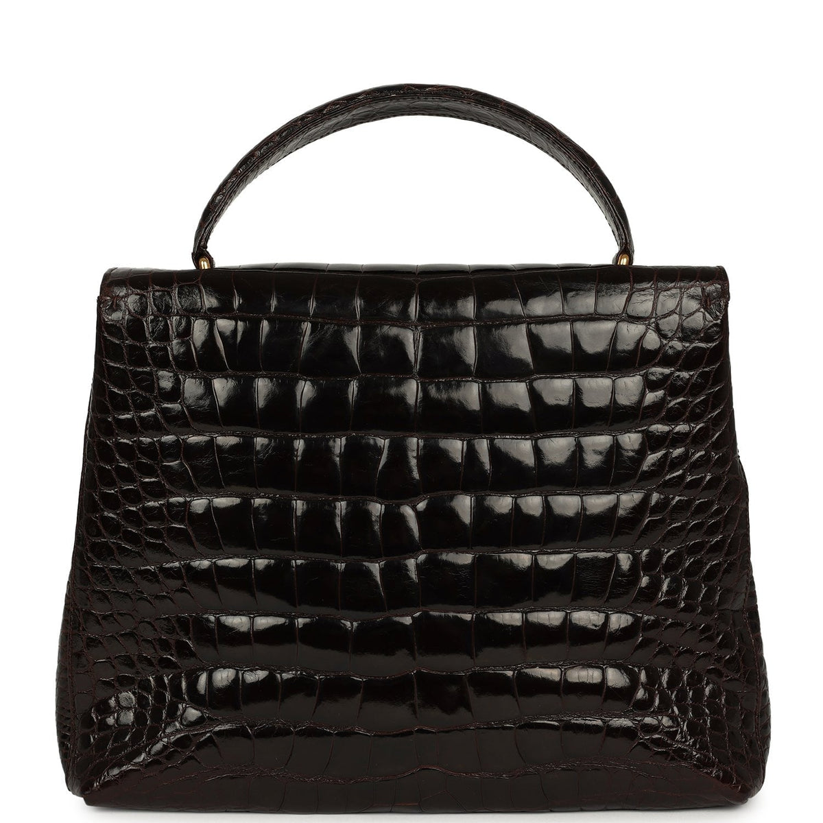 Vintage Chanel Large Kelly Dark Brown Shiny Alligator Gold Hardware