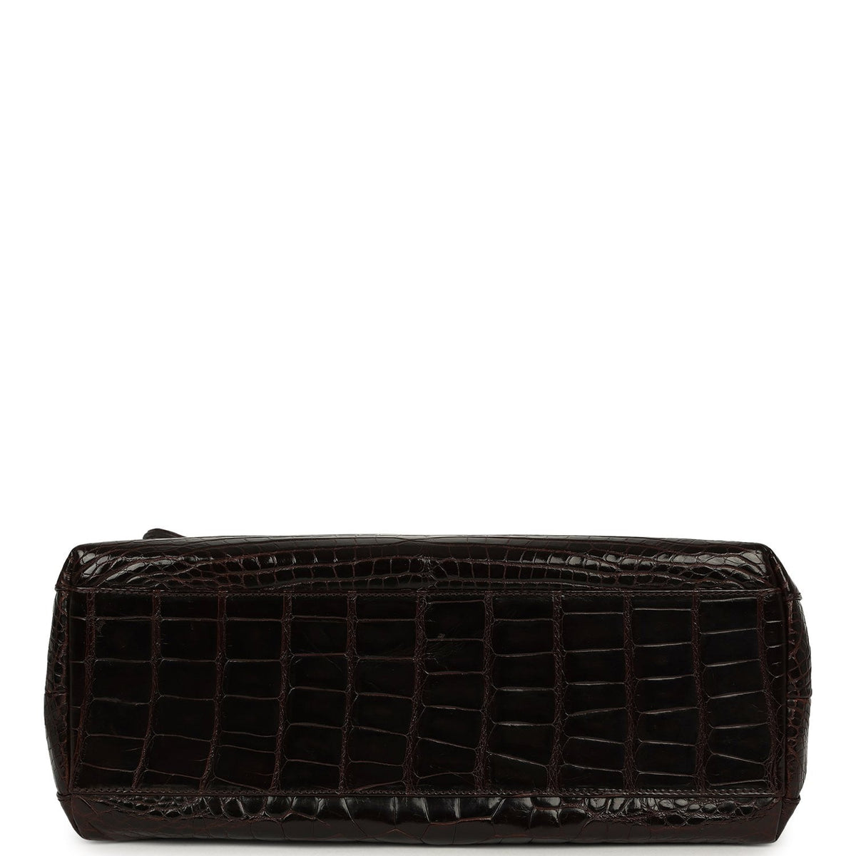 Vintage Chanel Large Kelly Dark Brown Shiny Alligator Gold Hardware