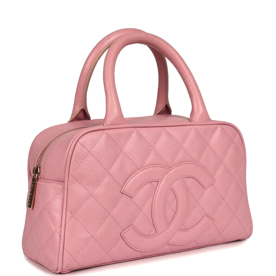 Vintage Chanel Small Timeless CC Bowling Bag Pink Caviar Gold Hardware