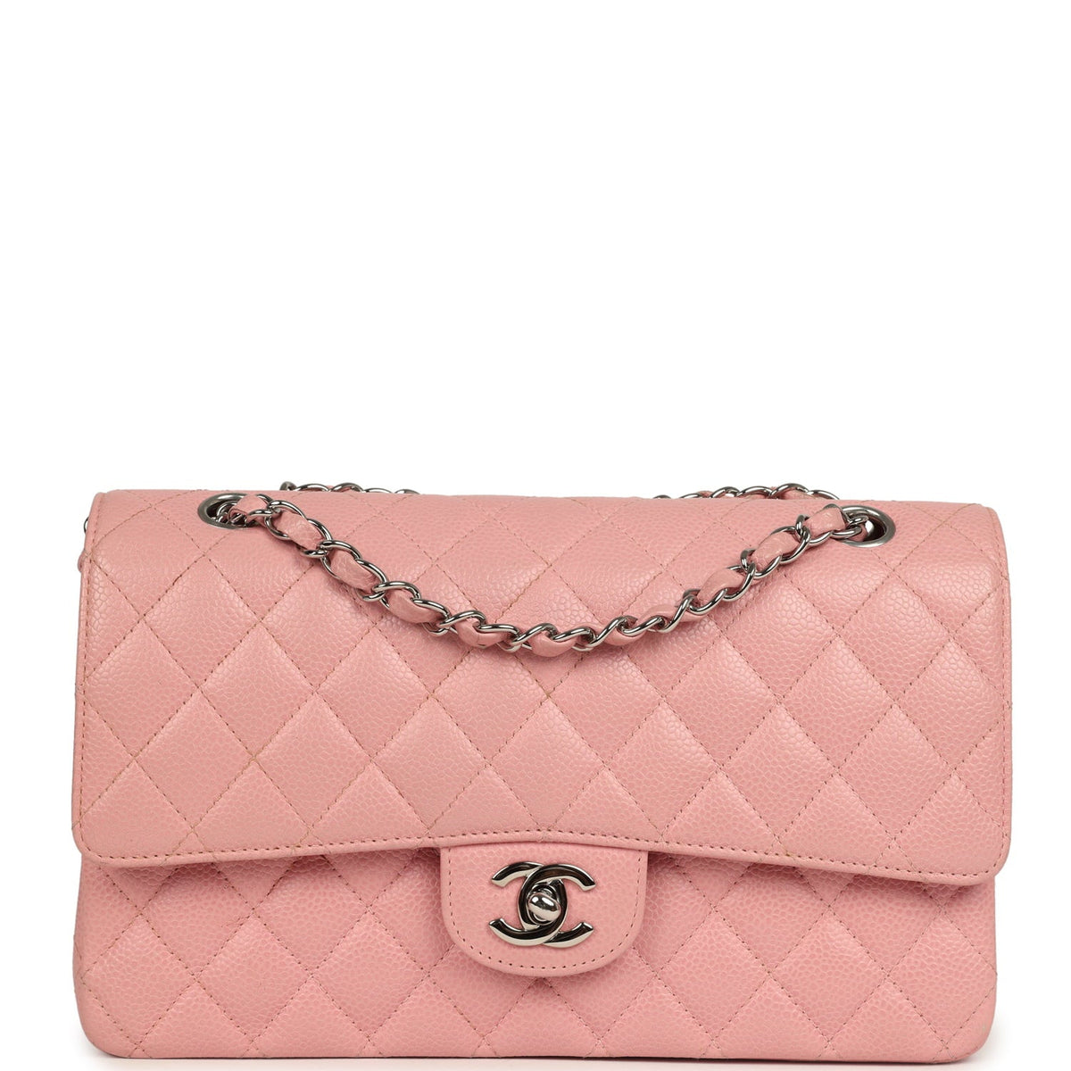 Vintage Chanel Medium Classic Double Flap Bag Pink Caviar Silver Hardware
