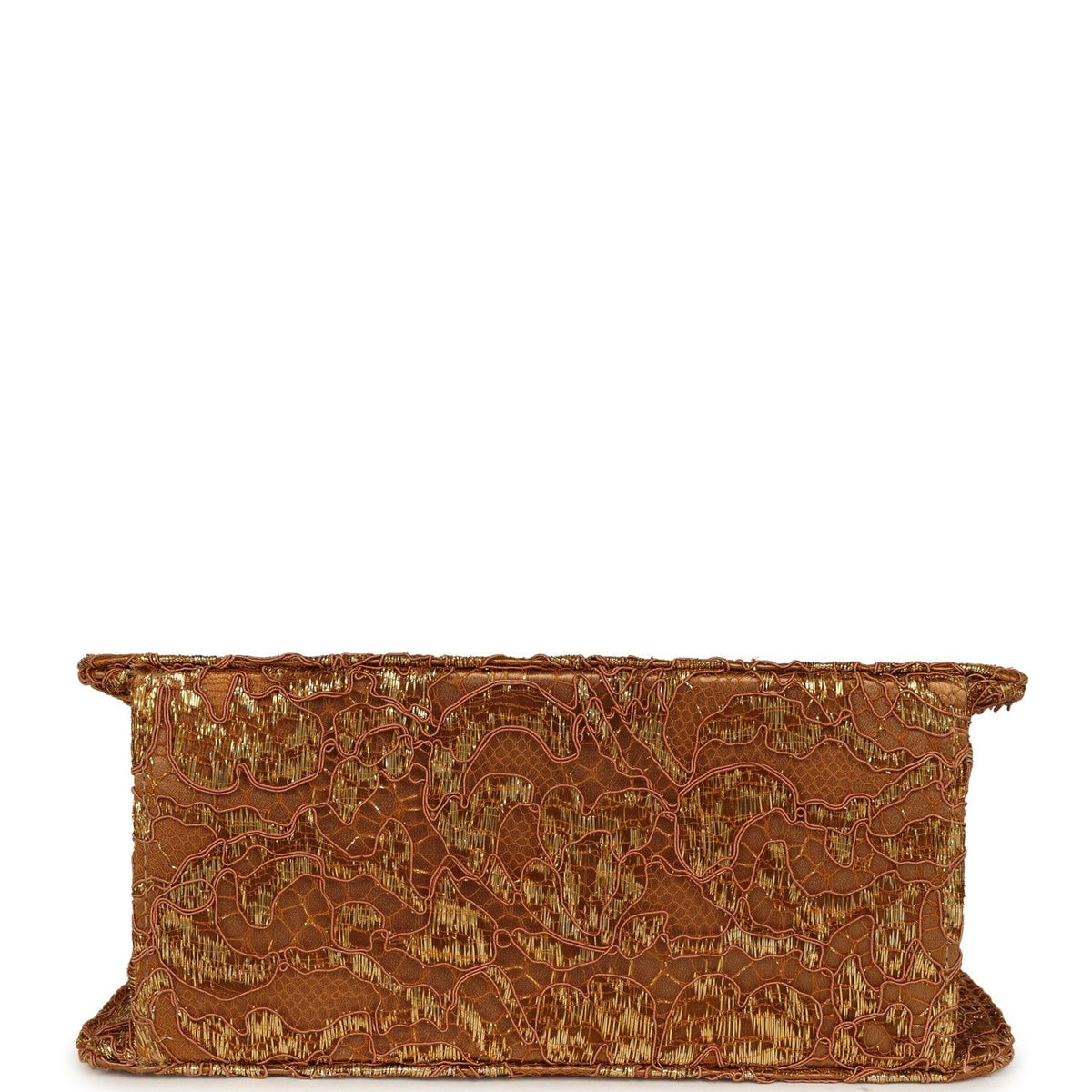 Vintage Chanel Mini Double Side Turnlock Bag Dark Gold Jacquard Lace, Satin Gold Hardware
