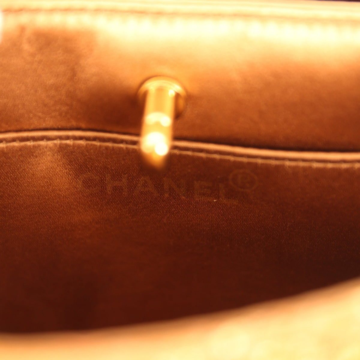 Vintage Chanel Mini Double Side Turnlock Bag Dark Gold Jacquard Lace, Satin Gold Hardware