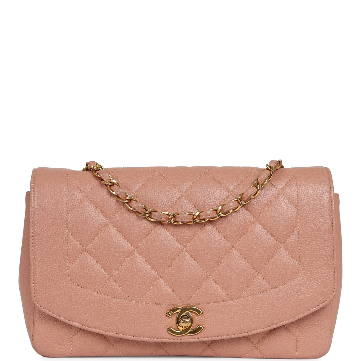 Vintage Chanel Medium Diana Flap Bag Pink Caviar Gold Hardware