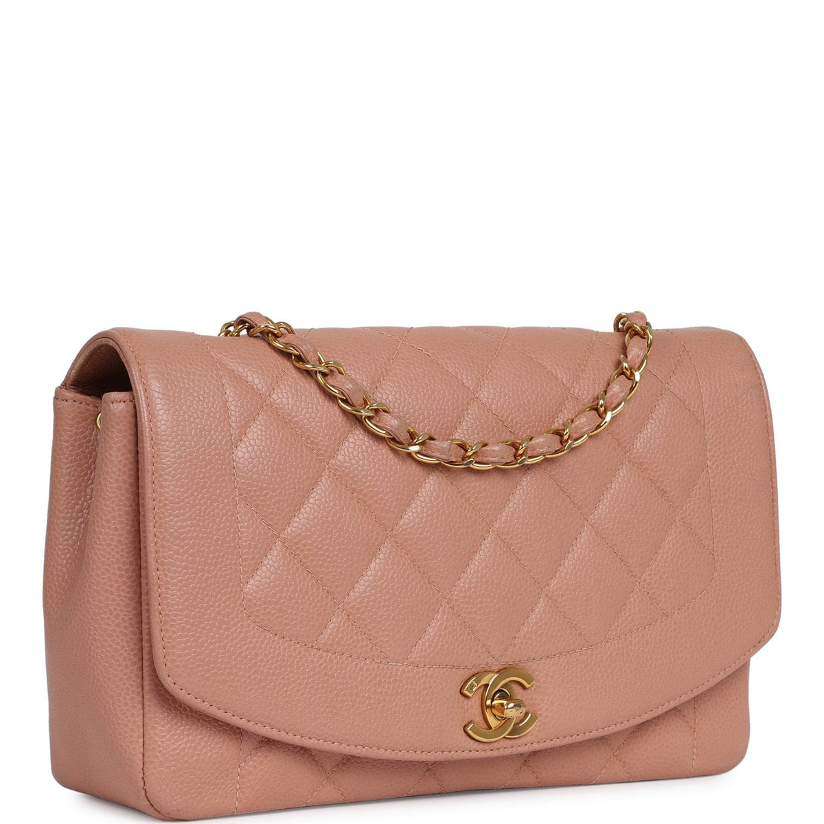 Vintage Chanel Medium Diana Flap Bag Pink Caviar Gold Hardware
