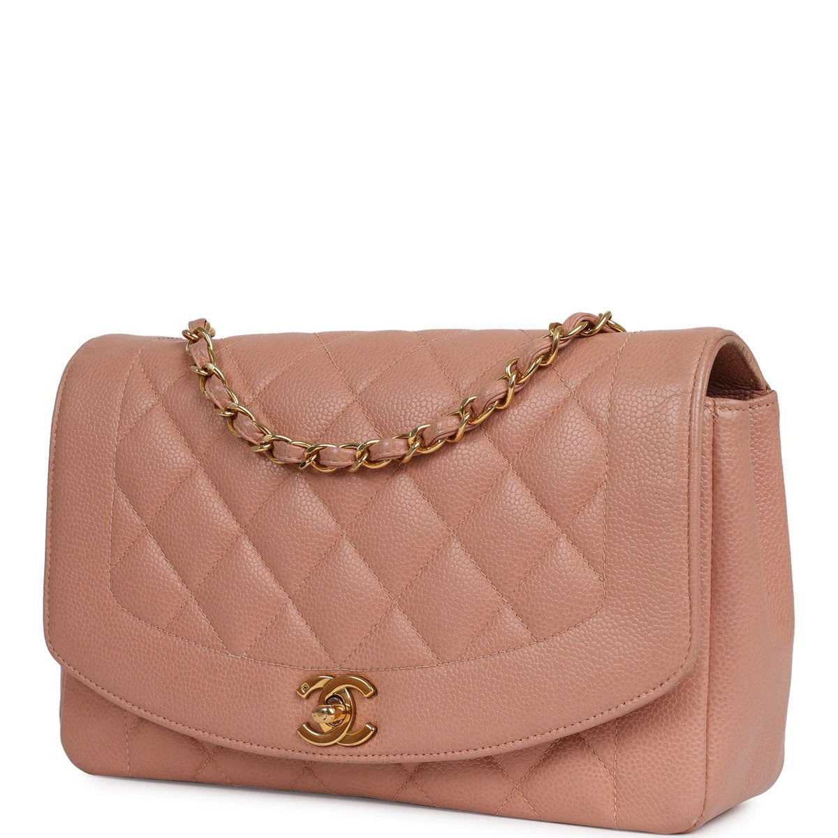 Vintage Chanel Medium Diana Flap Bag Pink Caviar Gold Hardware