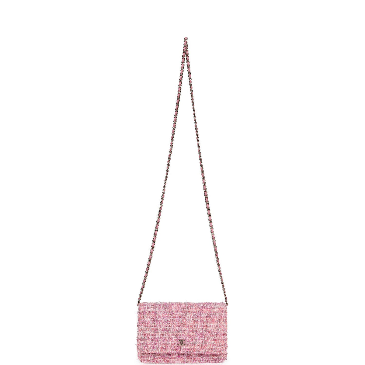 Chanel Classic Wallet On Chain WOC Pink Multicolored Tweed Gold Hardware