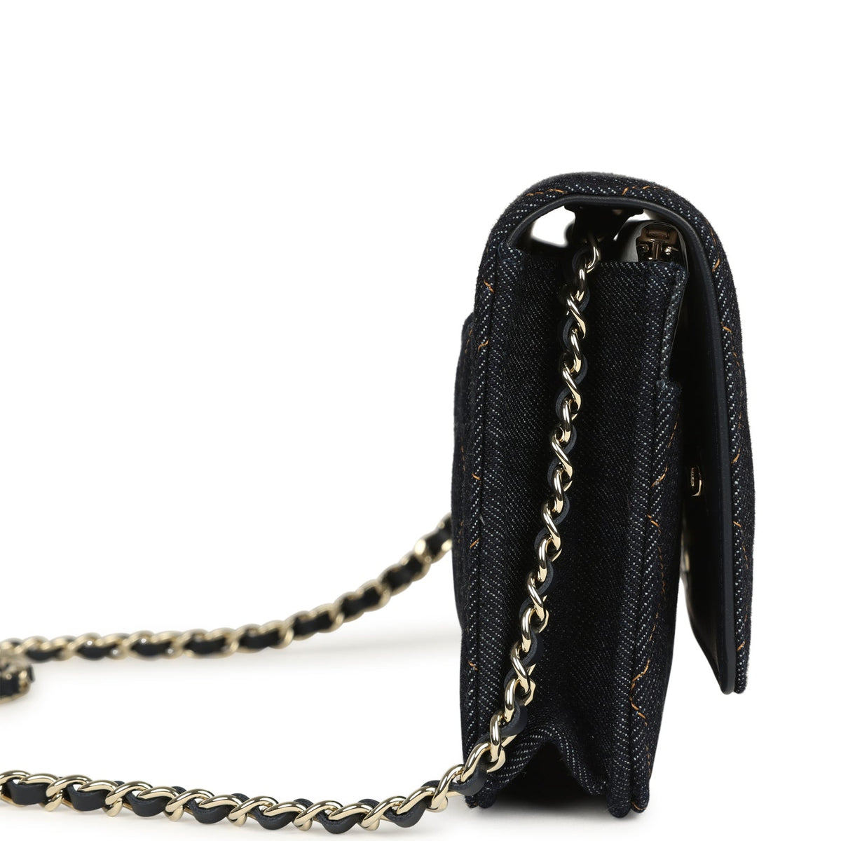 Chanel Wallet On Chain WOC Dark Blue Denim Light Gold Hardware