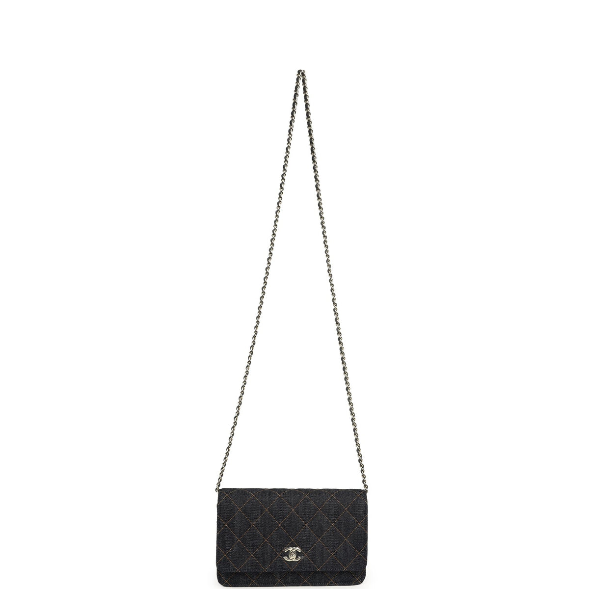 Chanel Wallet On Chain WOC Dark Blue Denim Light Gold Hardware