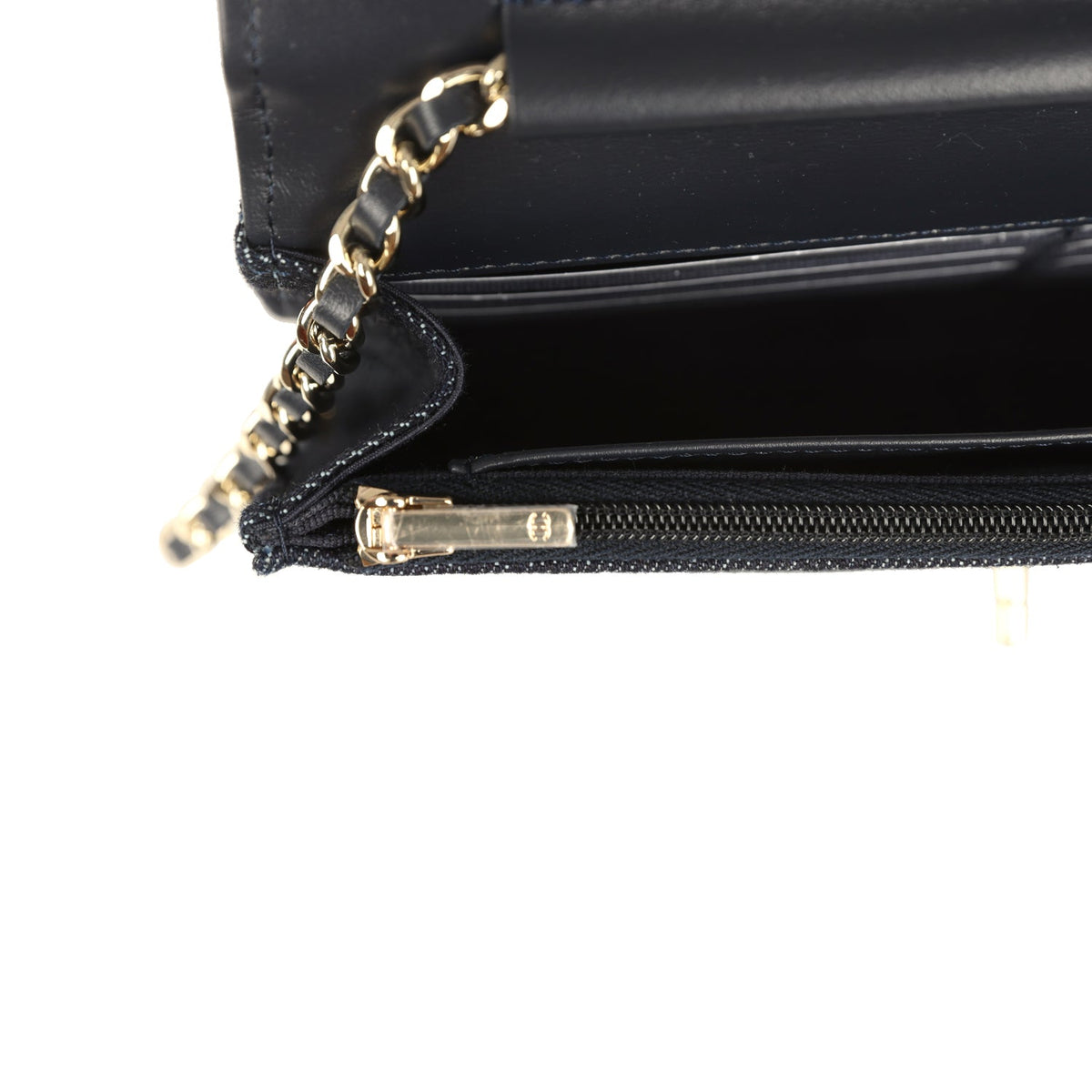 Chanel Wallet On Chain WOC Dark Blue Denim Light Gold Hardware
