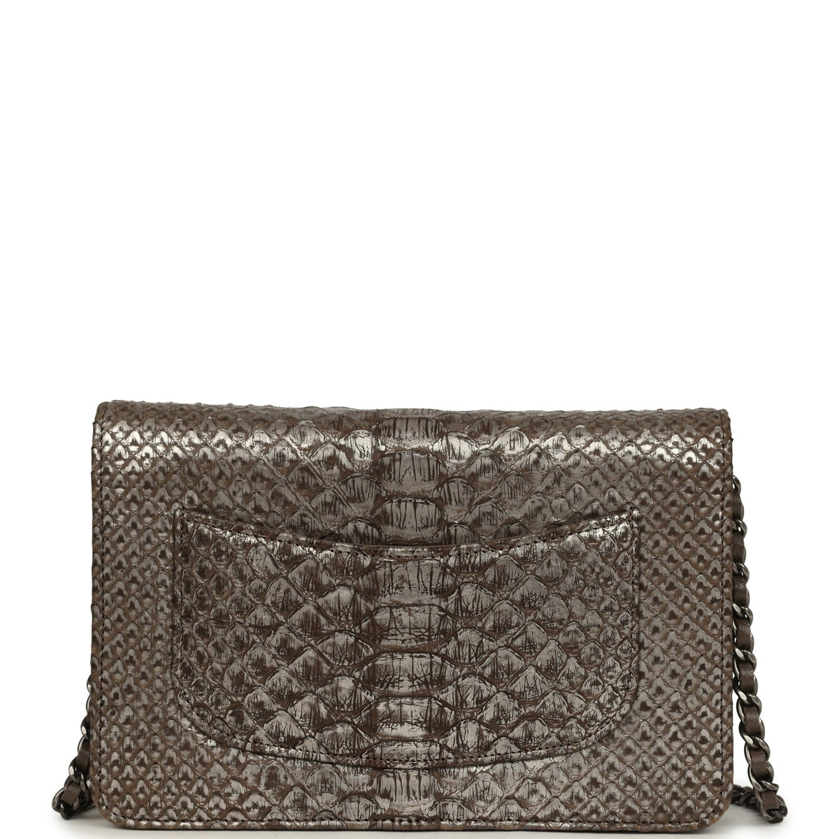 Chanel Wallet On Chain WOC Silver and Brown Aged Python Antique Silver Hardware