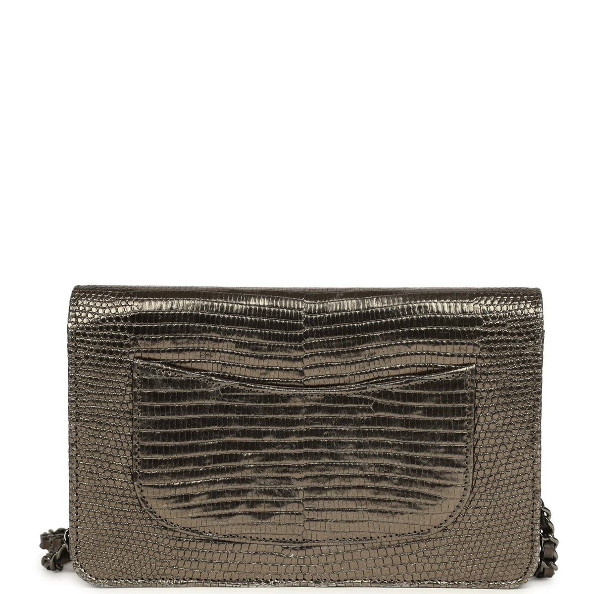 Pre-owned Chanel Wallet On Chain WOC Anthracite Lizard Ruthenium Hardware