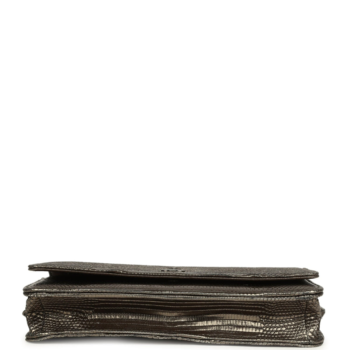 Pre-owned Chanel Wallet On Chain WOC Anthracite Lizard Ruthenium Hardware