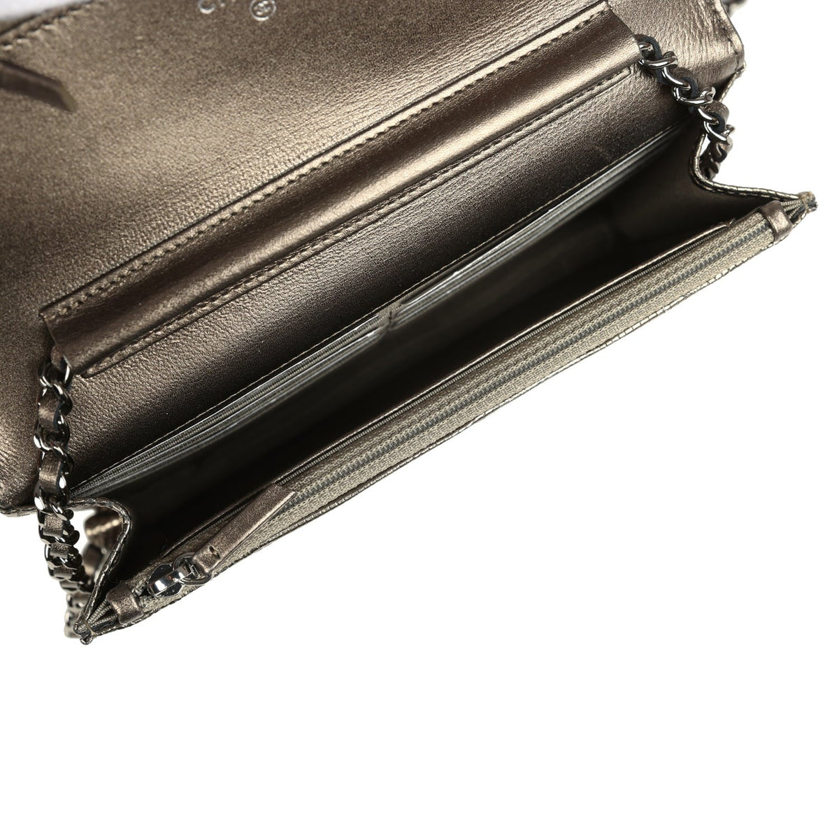 Pre-owned Chanel Wallet On Chain WOC Anthracite Lizard Ruthenium Hardware
