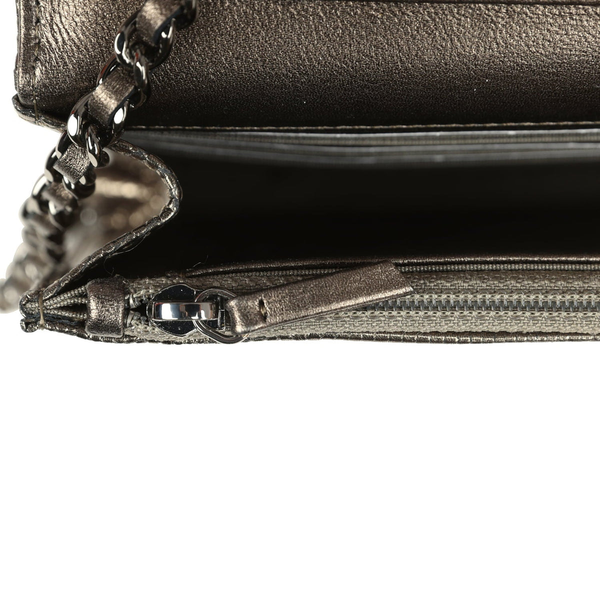 Pre-owned Chanel Wallet On Chain WOC Anthracite Lizard Ruthenium Hardware