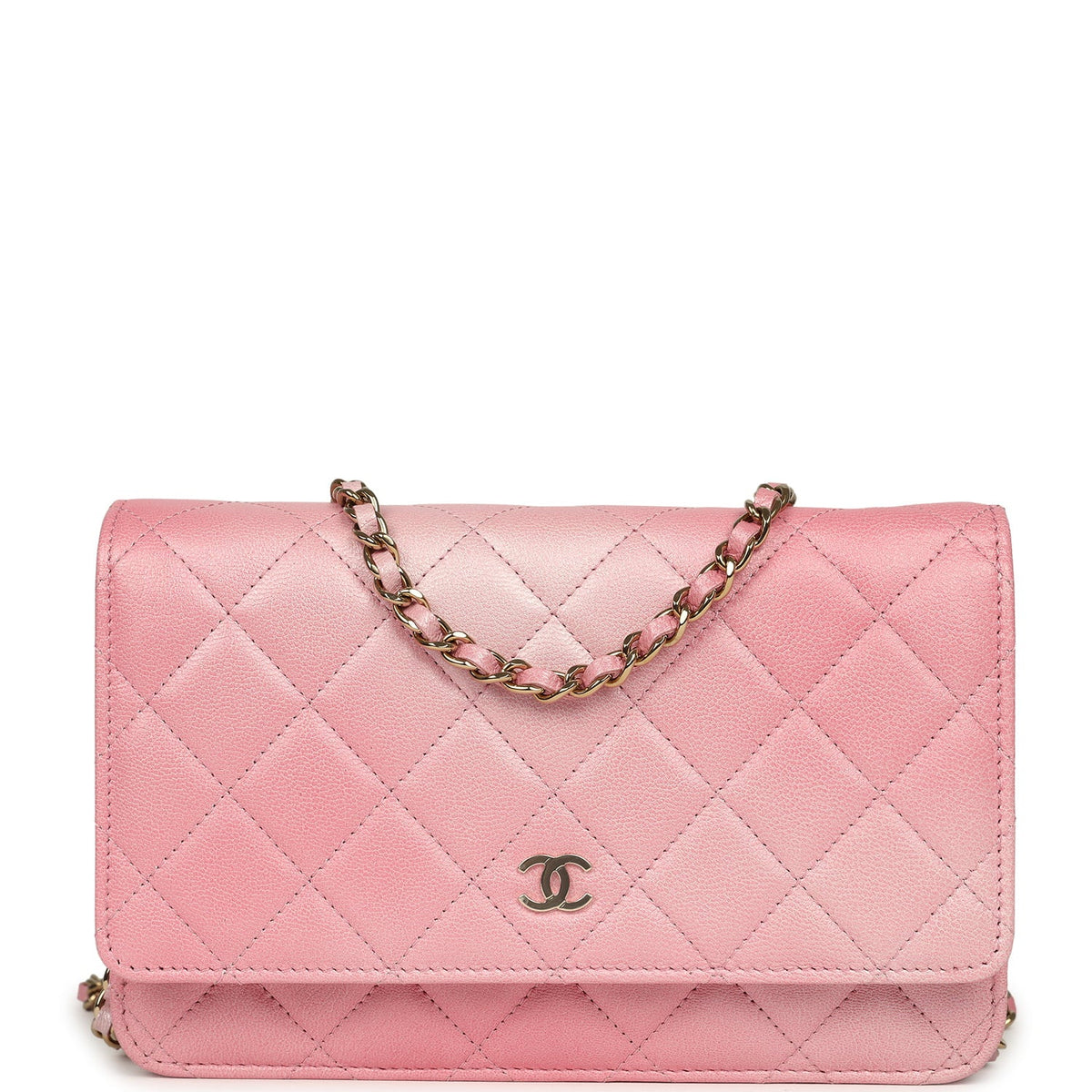 Chanel Classic Wallet On Chain WOC Ombre Pink Shiny Goatskin Light Gold Hardware