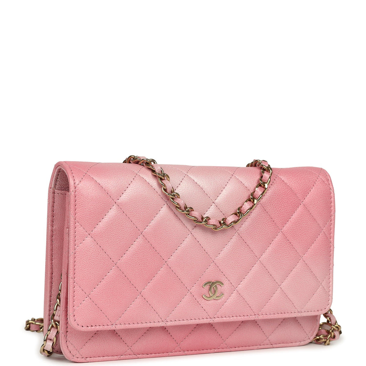 Chanel Classic Wallet On Chain WOC Ombre Pink Shiny Goatskin Light Gold Hardware