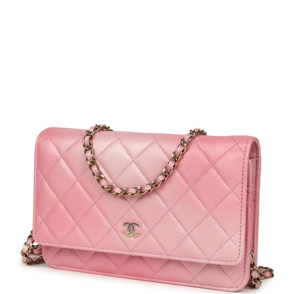 Chanel Classic Wallet On Chain WOC Ombre Pink Shiny Goatskin Light Gold Hardware