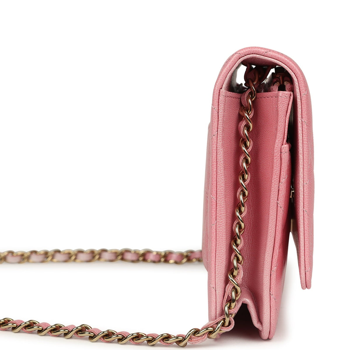 Chanel Classic Wallet On Chain WOC Ombre Pink Shiny Goatskin Light Gold Hardware
