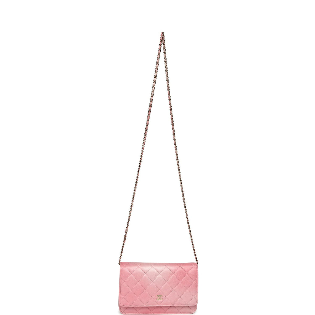 Chanel Classic Wallet On Chain WOC Ombre Pink Shiny Goatskin Light Gold Hardware