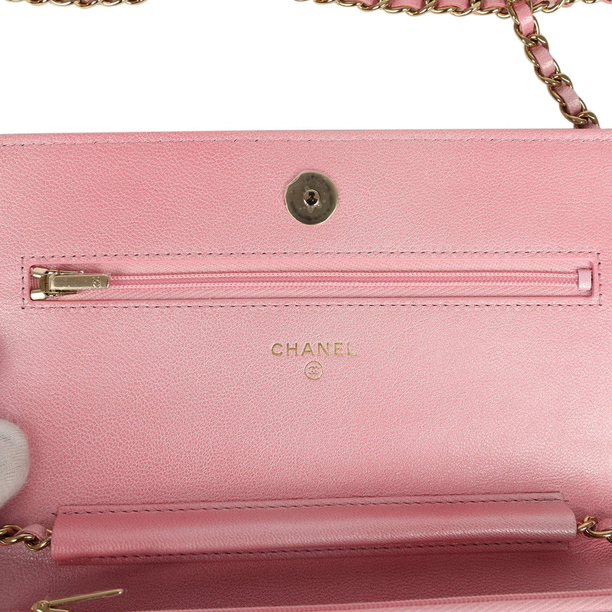 Chanel Classic Wallet On Chain WOC Ombre Pink Shiny Goatskin Light Gold Hardware