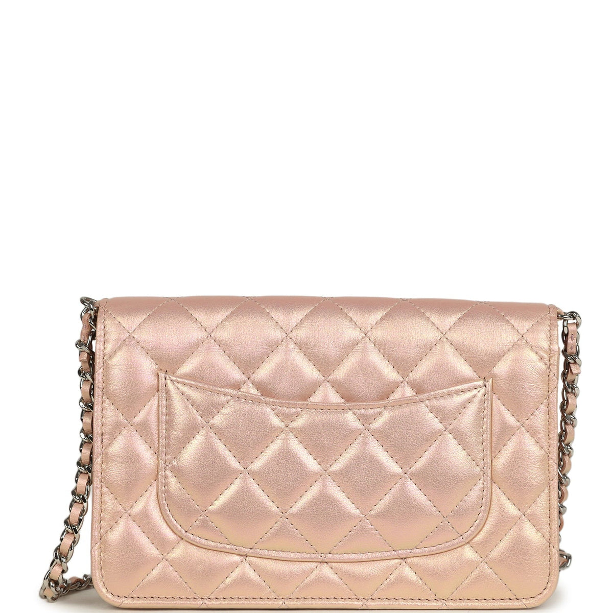 Pre-owned Chanel Classic Wallet On Chain Pink Iridescent Calfskin Silver Hardware